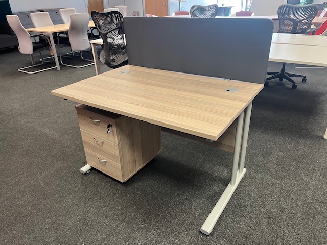 Modern Oak Desk with Pedestal