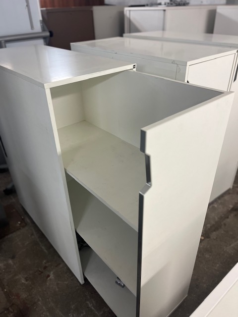 White Storage Cupboard with Slide Out Drawers